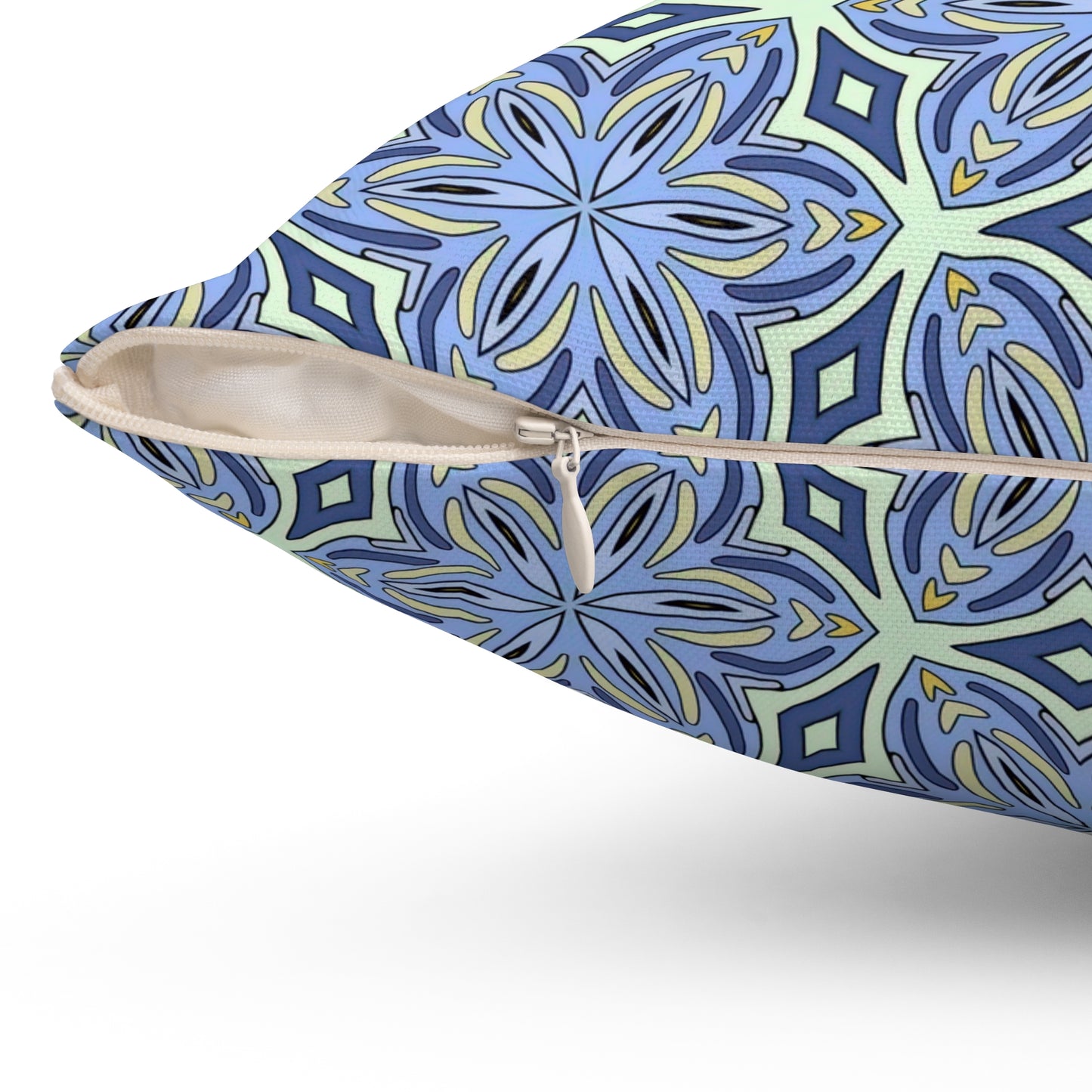 Pale Cornflower Blue and Yellow Decorative Square Pillow – Geometric Floral Throw Pillow