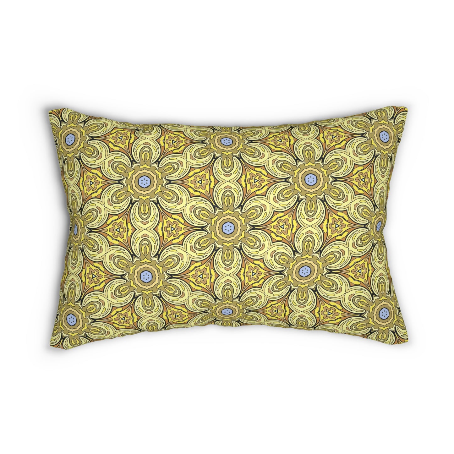 Retro Yellow Flowers Lumbar Pillow – Geometric Floral Decorative Pillow for Living Room or Bedroom