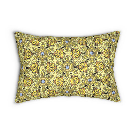 Retro Yellow Flowers Lumbar Pillow – Geometric Floral Decorative Pillow for Living Room or Bedroom