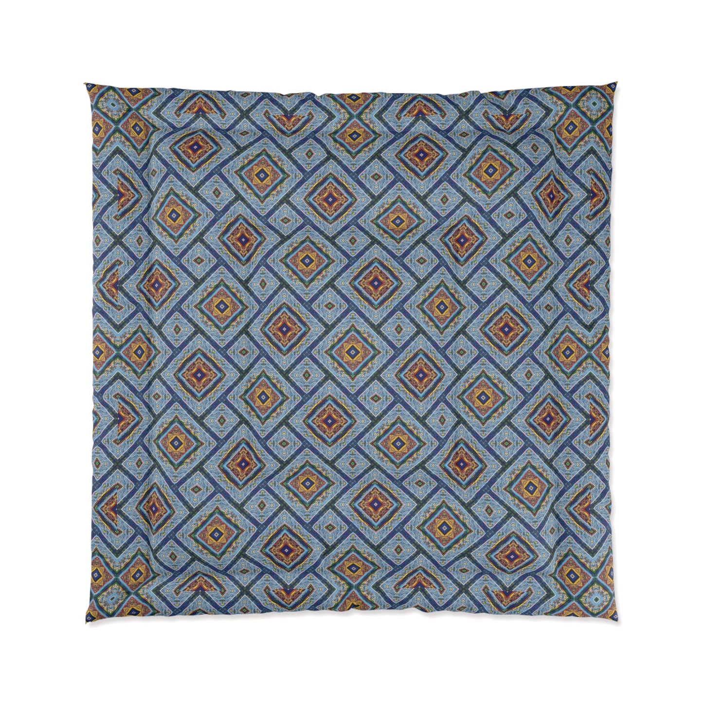 Blue Fusion Tiling Comforter – Blue Geometric Bedding, Modern Tile Pattern, Diamond Design Comforter for Bedroom