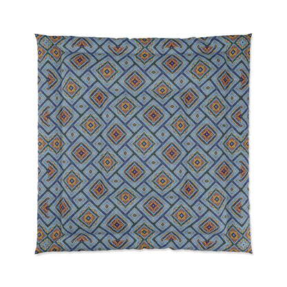 Blue Fusion Tiling Comforter – Blue Geometric Bedding, Modern Tile Pattern, Diamond Design Comforter for Bedroom