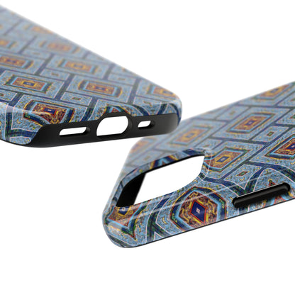 Blue Fusion Tiling Tough Case – Blue Geometric Phone Case, Modern Diamond Pattern Cover, Abstract Tile Design