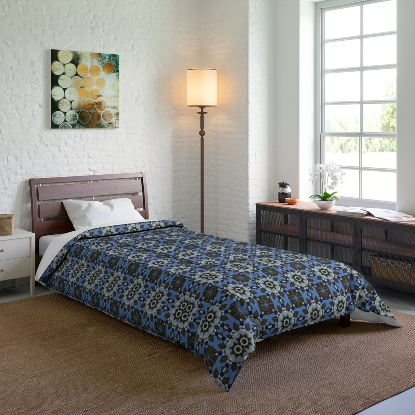 Blue Quilt Pattern Comforter – Colorful Geometric Bedding for Modern Bedrooms