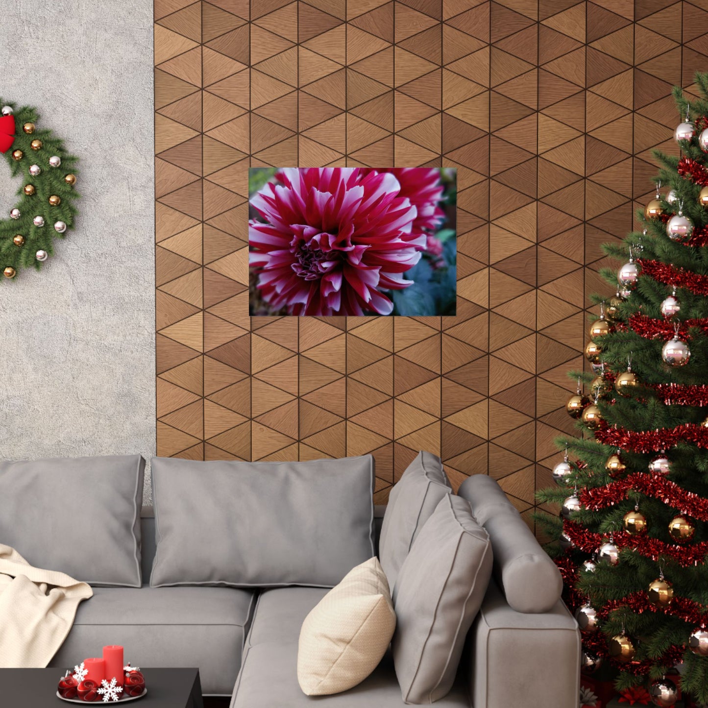 Red and White Dahlia Wall Poster – Botanical Floral Art Print, Cottagecore Summer Bloom Decor