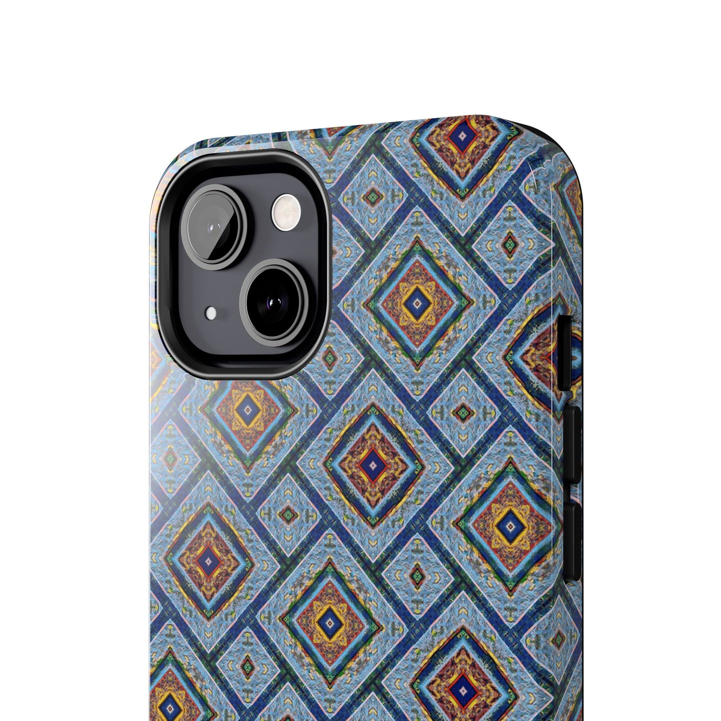 Blue Fusion Tiling Tough Case – Blue Geometric Phone Case, Modern Diamond Pattern Cover, Abstract Tile Design