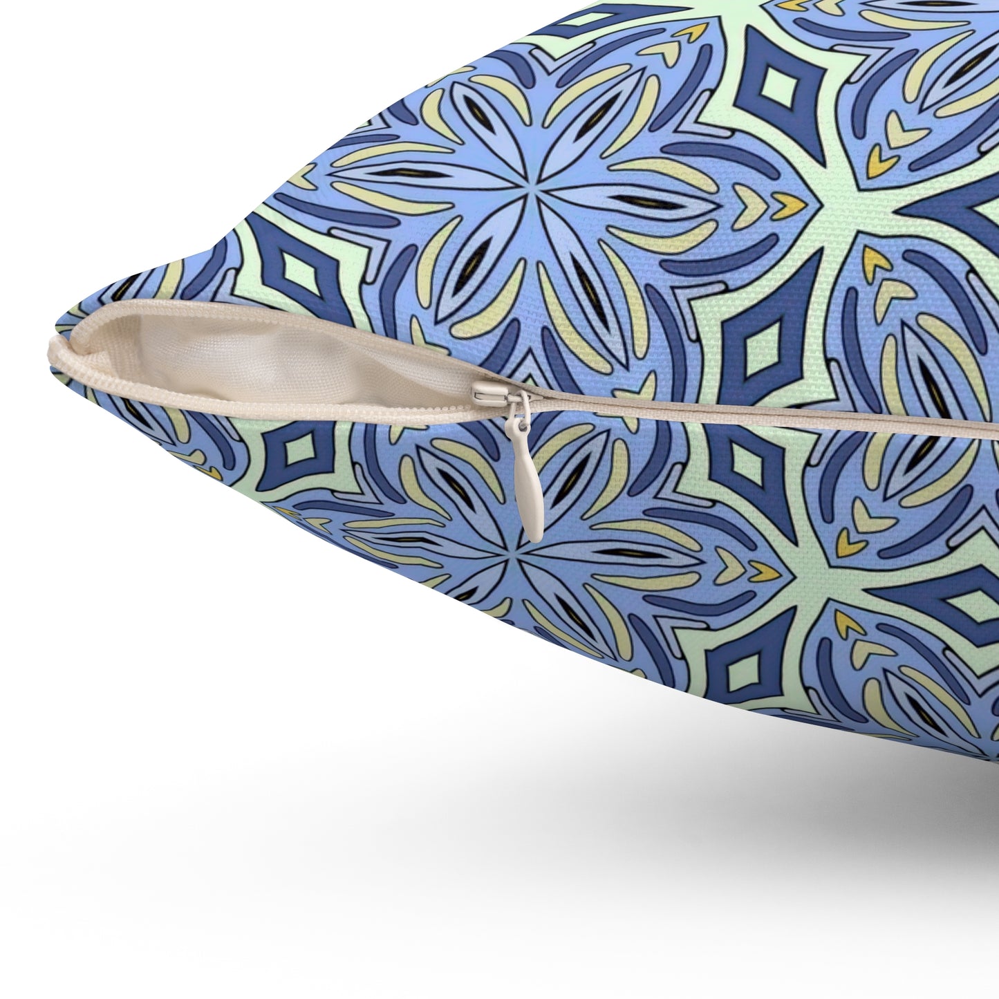 Pale Cornflower Blue and Yellow Decorative Square Pillow – Geometric Floral Throw Pillow