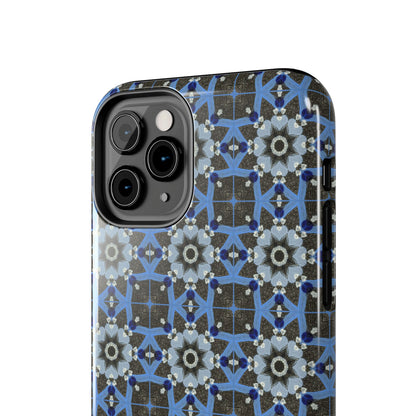 Blue Quilt Pattern Phone Case – Geometric Floral Protective Cover for iPhone & Android Models