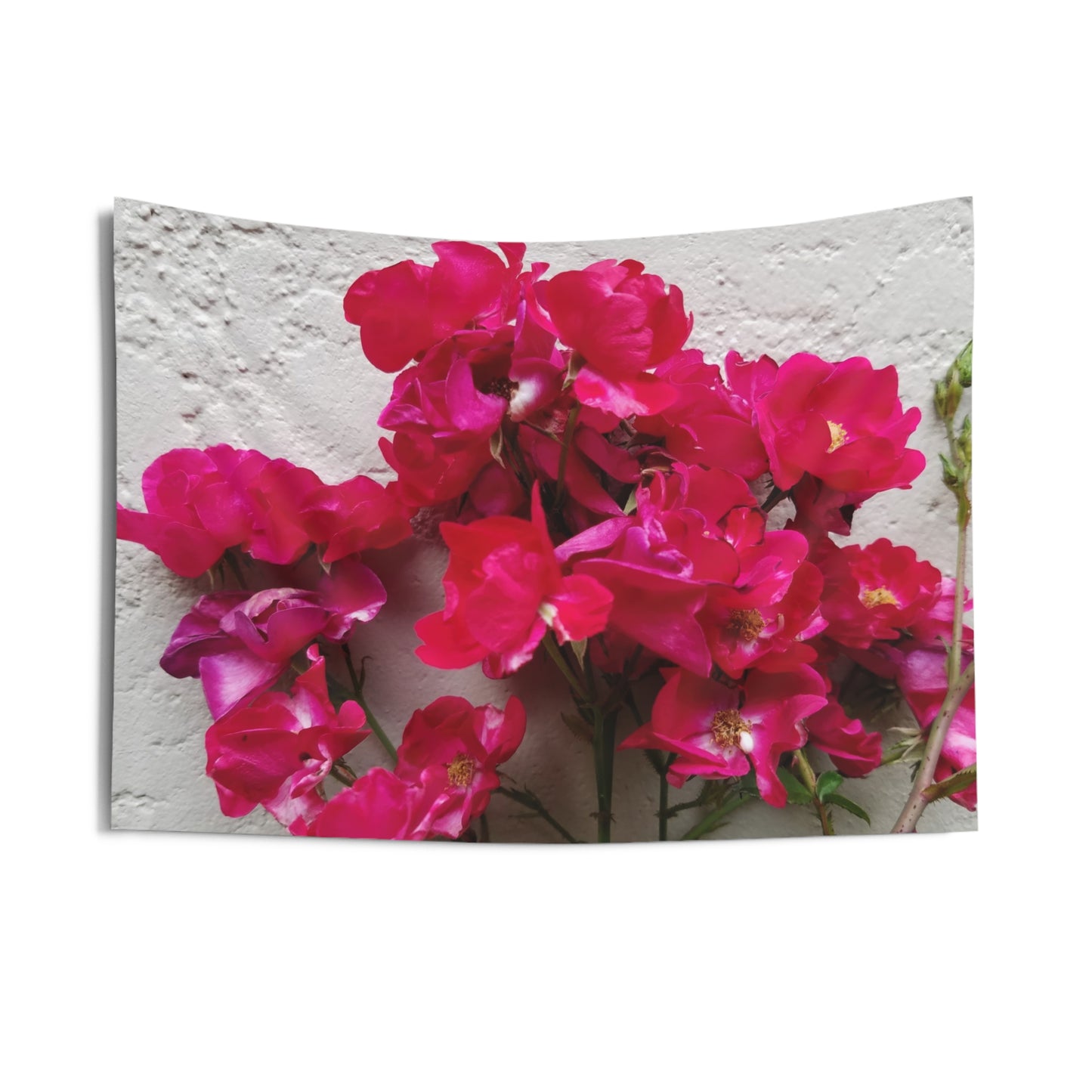 Bougainvillea Against White Stucco Wall Tapestry – Mediterranean Floral Decor, Summer Bloom Wall Hanging