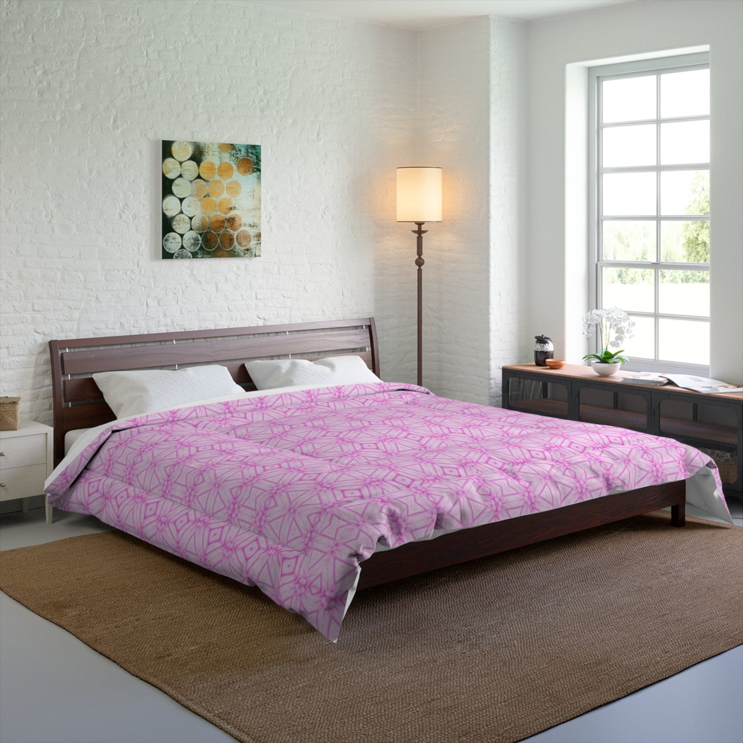 Cherry Blossom Patchwork Comforter - Queen Sakura Floral Bedding, Japanese Cherry Blossom Design