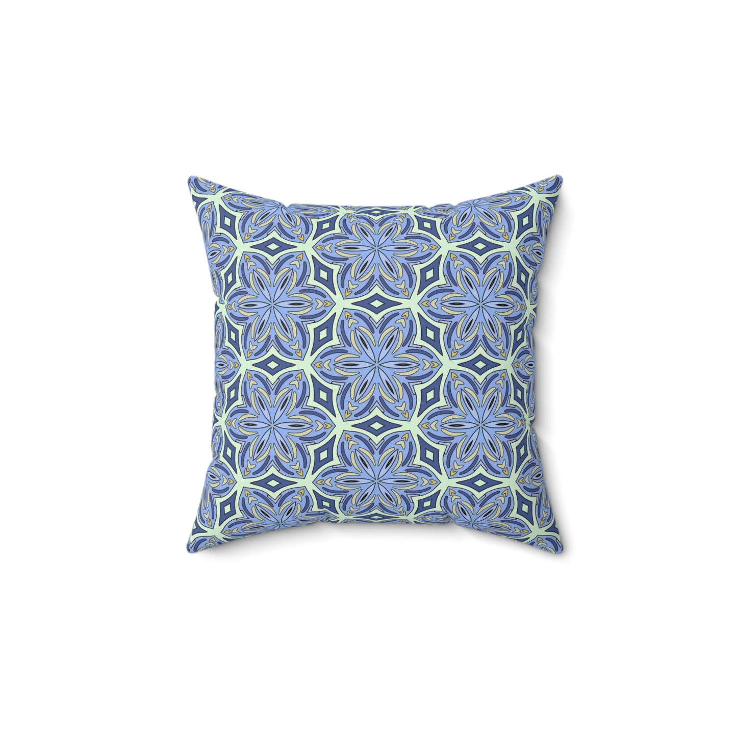 Pale Cornflower Blue and Yellow Decorative Square Pillow – Geometric Floral Throw Pillow