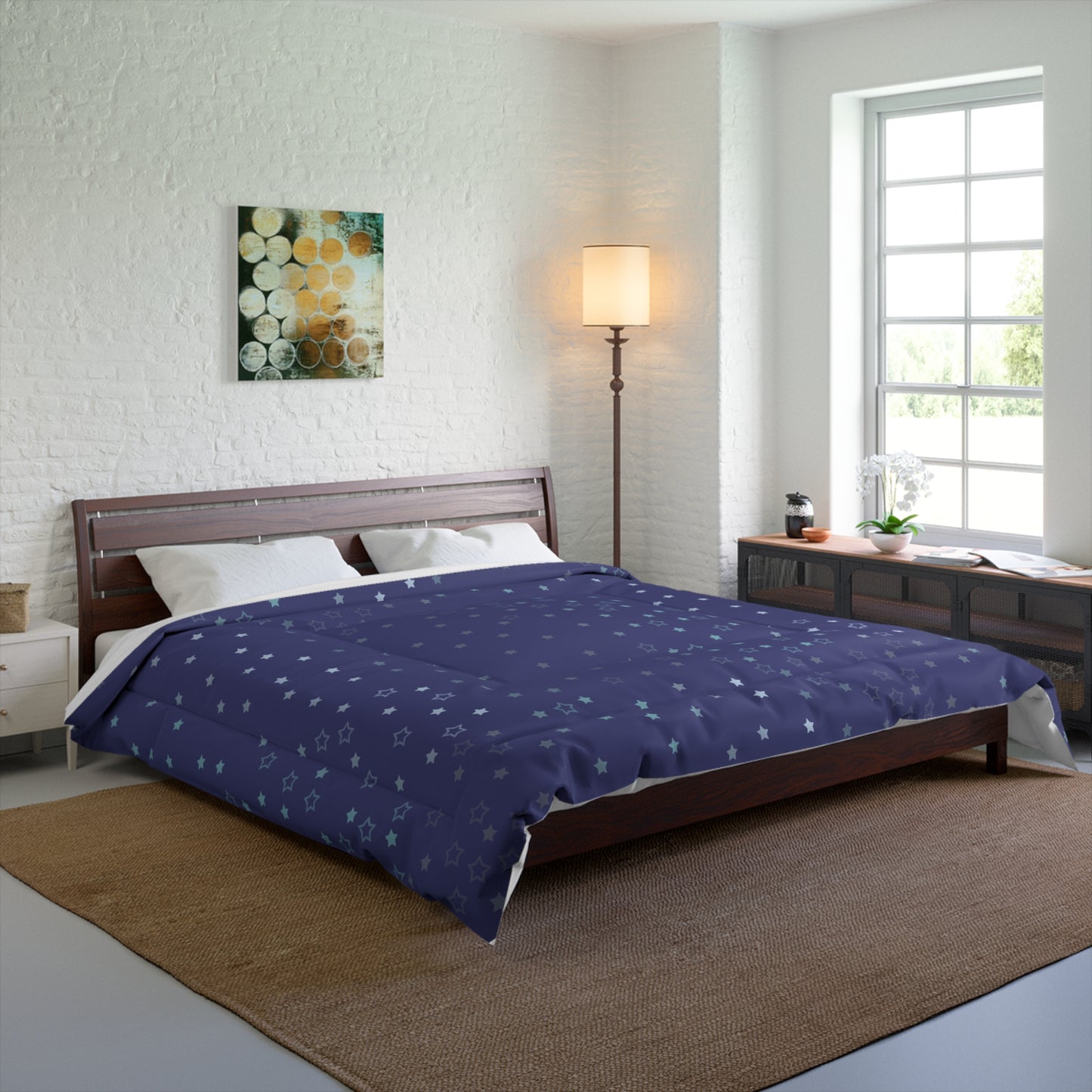 Blue Starfall Comforter – Blue Star Bedding, Celestial Night Sky Comforter, Galaxy-Inspired Bedroom Decor