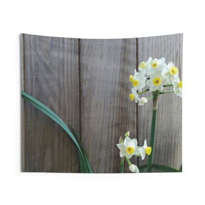 Daffodils by the Fence Wall Tapestry – Rustic Spring Floral Hanging for Cottagecore and Botanical Decor