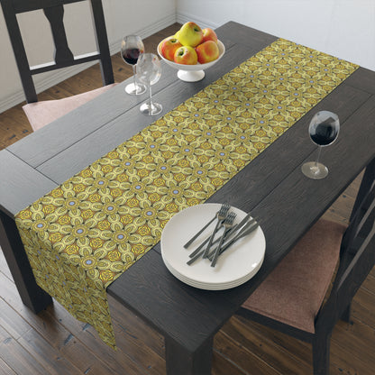 Retro Yellow Flowers Table Runner – Geometric Floral Dining Room & Kitchen Decor