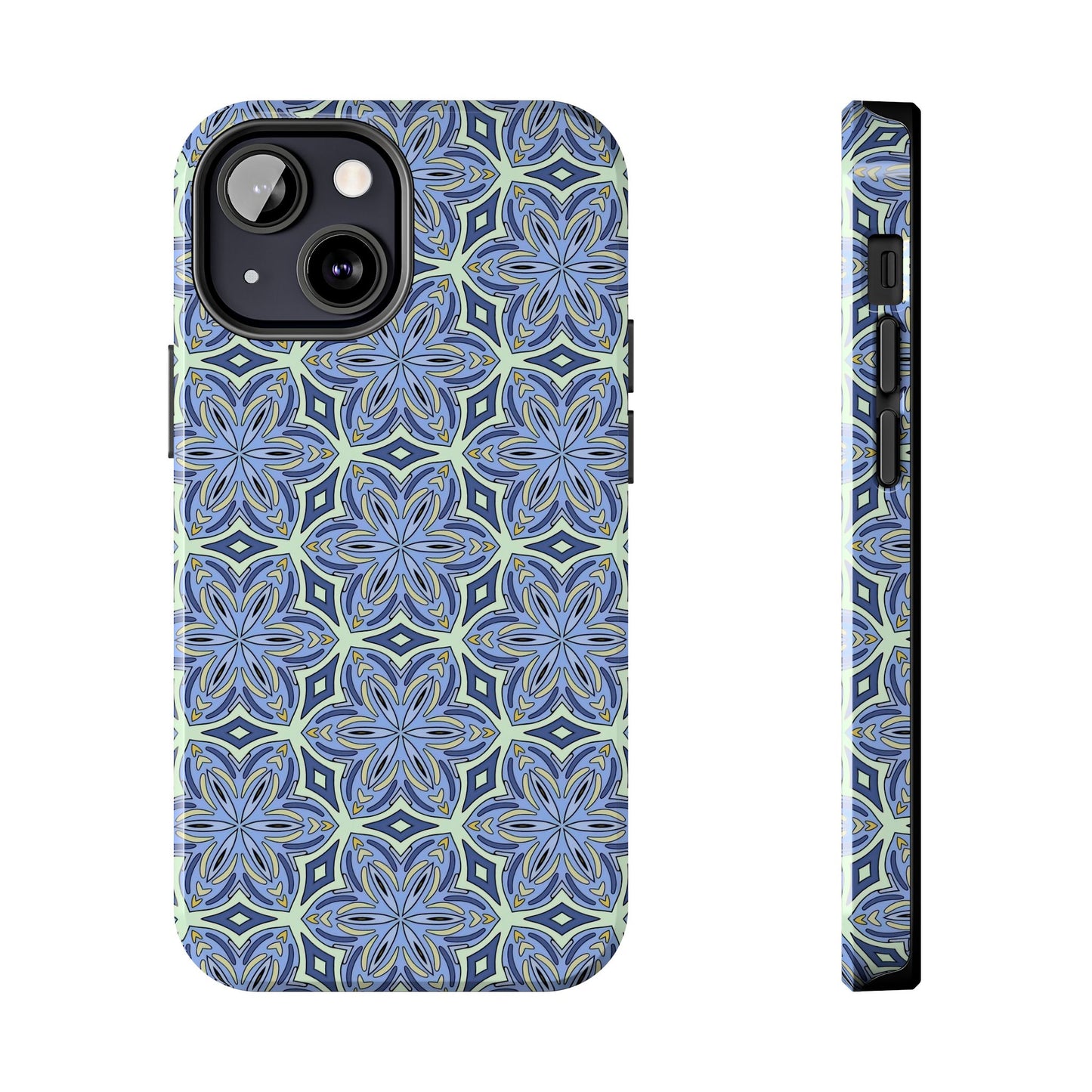 Pale Cornflower Blue and Yellow Phone Case – Geometric Floral Protective Cover for iPhone & Android Models
