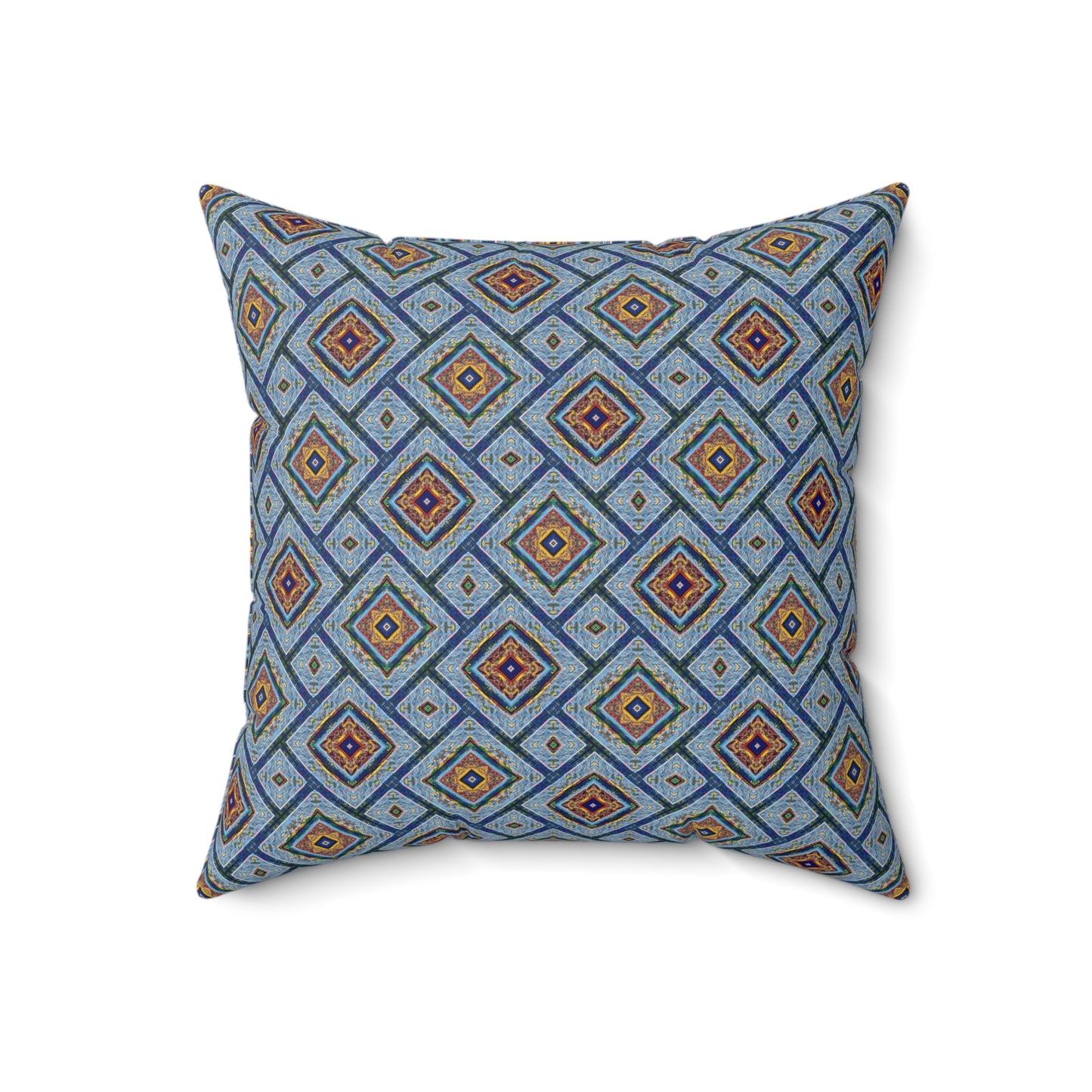 Blue Fusion Tiling Decorative Pillow – Blue Geometric Throw, Diamond Pattern Accent Pillow for Home Decor