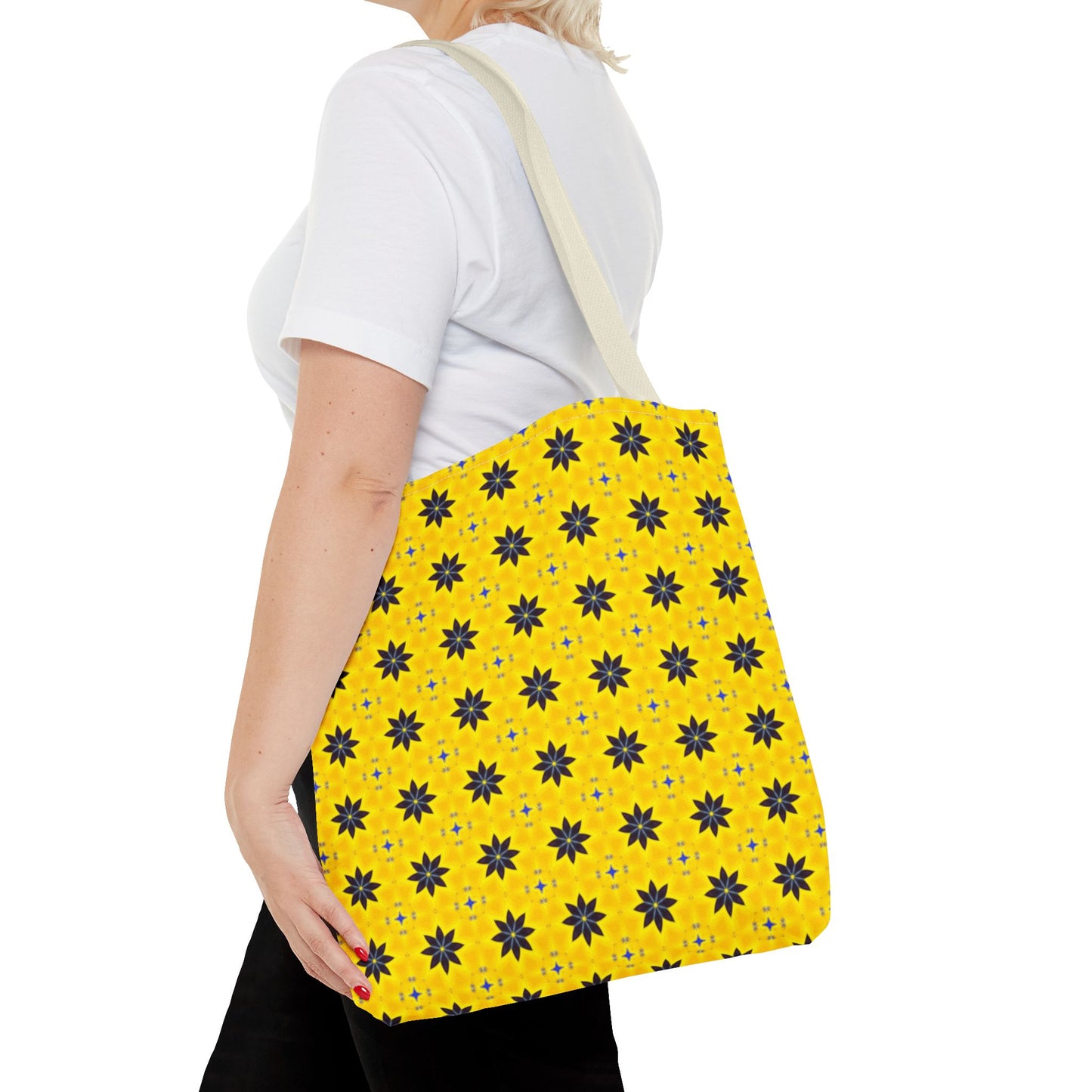 Navy Blue Flowers Tote Bag – Bold Floral Canvas Tote for Boho Chic Style
