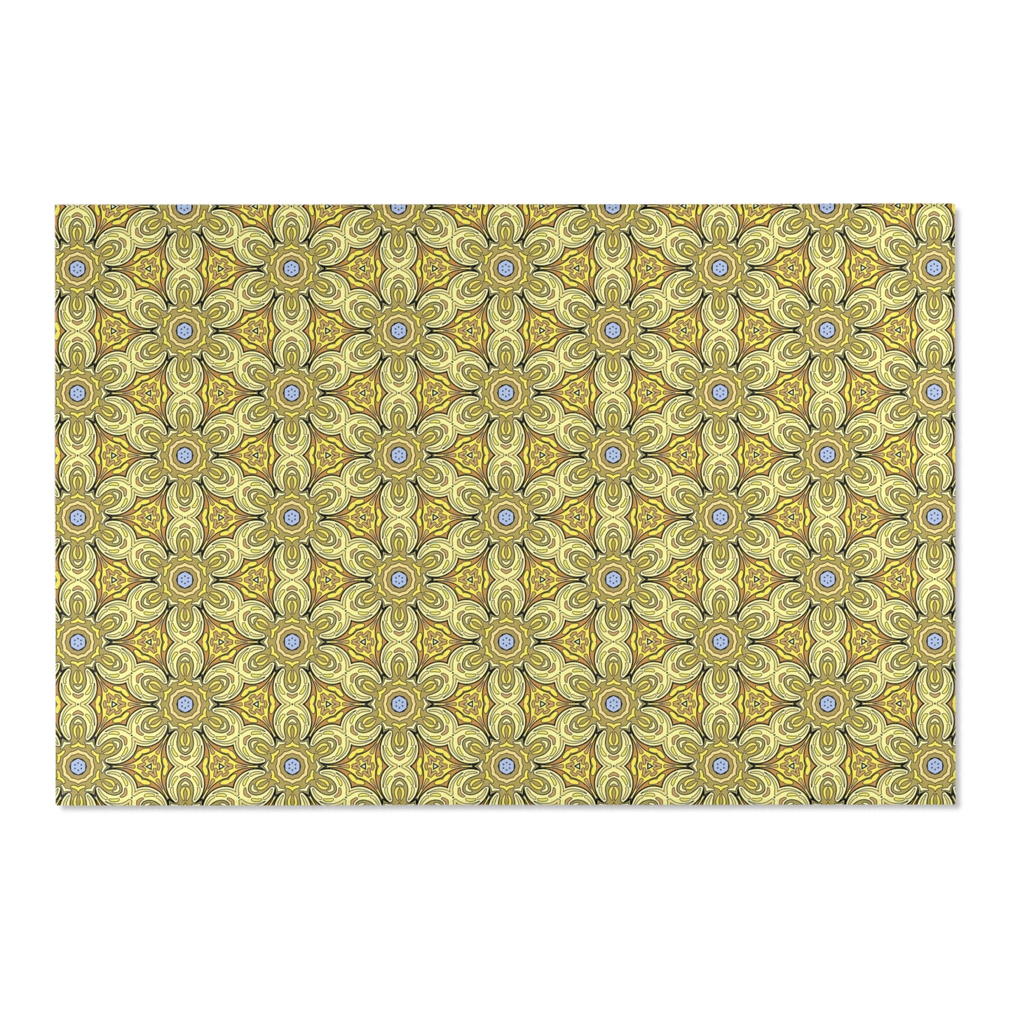 Retro Yellow Flowers Area Rug – Colorful Geometric Floral Rug for Modern Home Decor