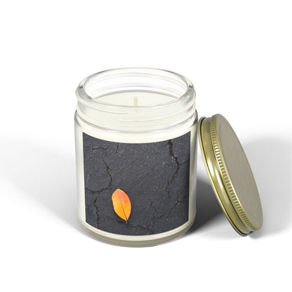 Orange Leaf on Black Concrete Jar Candle – Minimalist Autumn Decor with Urban Nature-Inspired Photography and Moody Fall Aesthetic