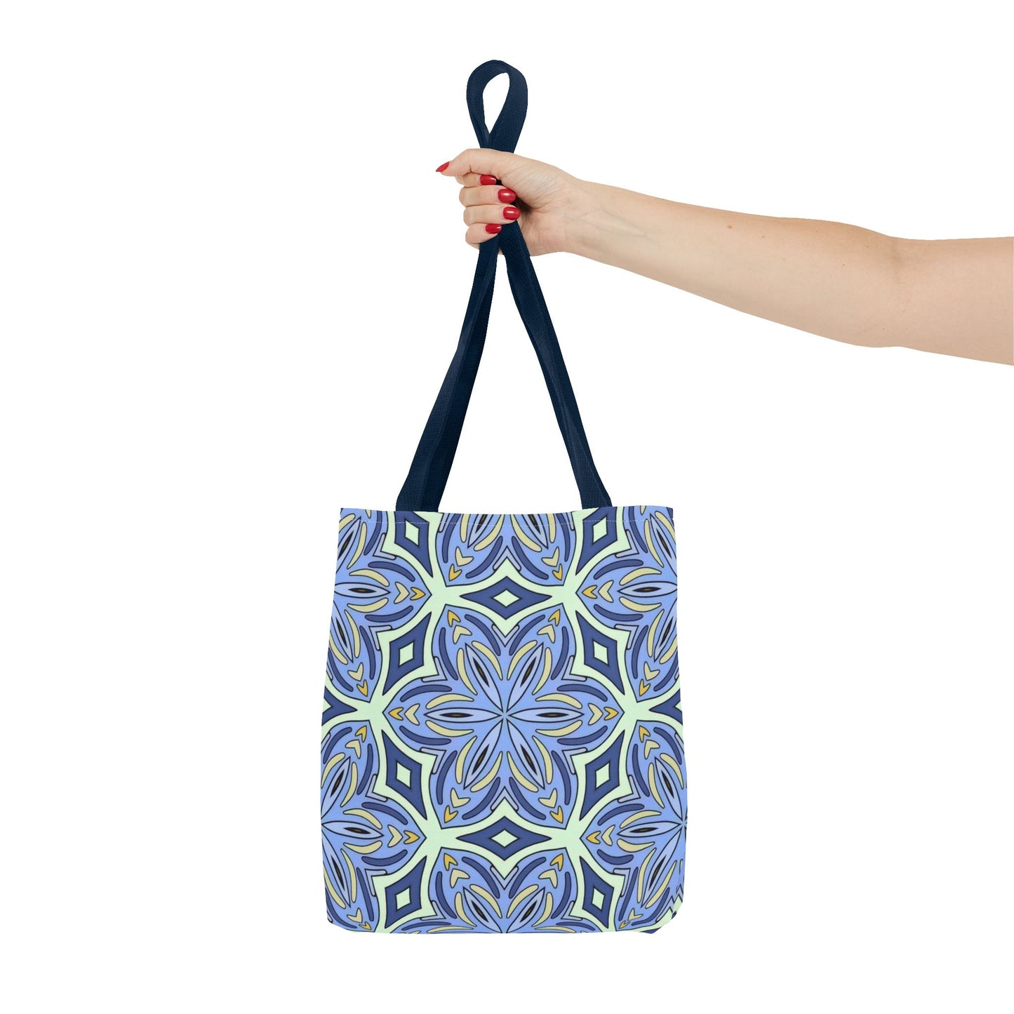 Pale Cornflower Blue and Yellow Tote Bag – Geometric Floral Pattern Reusable Shopping Bag for Everyday Use
