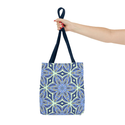 Pale Cornflower Blue and Yellow Tote Bag – Geometric Floral Pattern Reusable Shopping Bag for Everyday Use