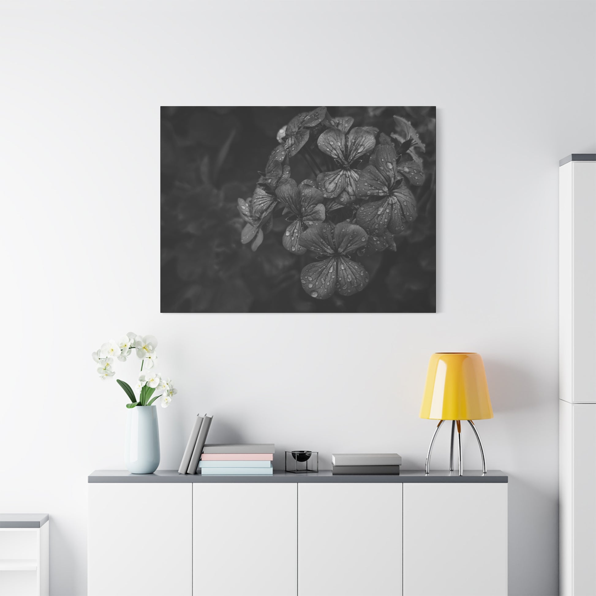 High-contrast geranium wall print with artistic appeal