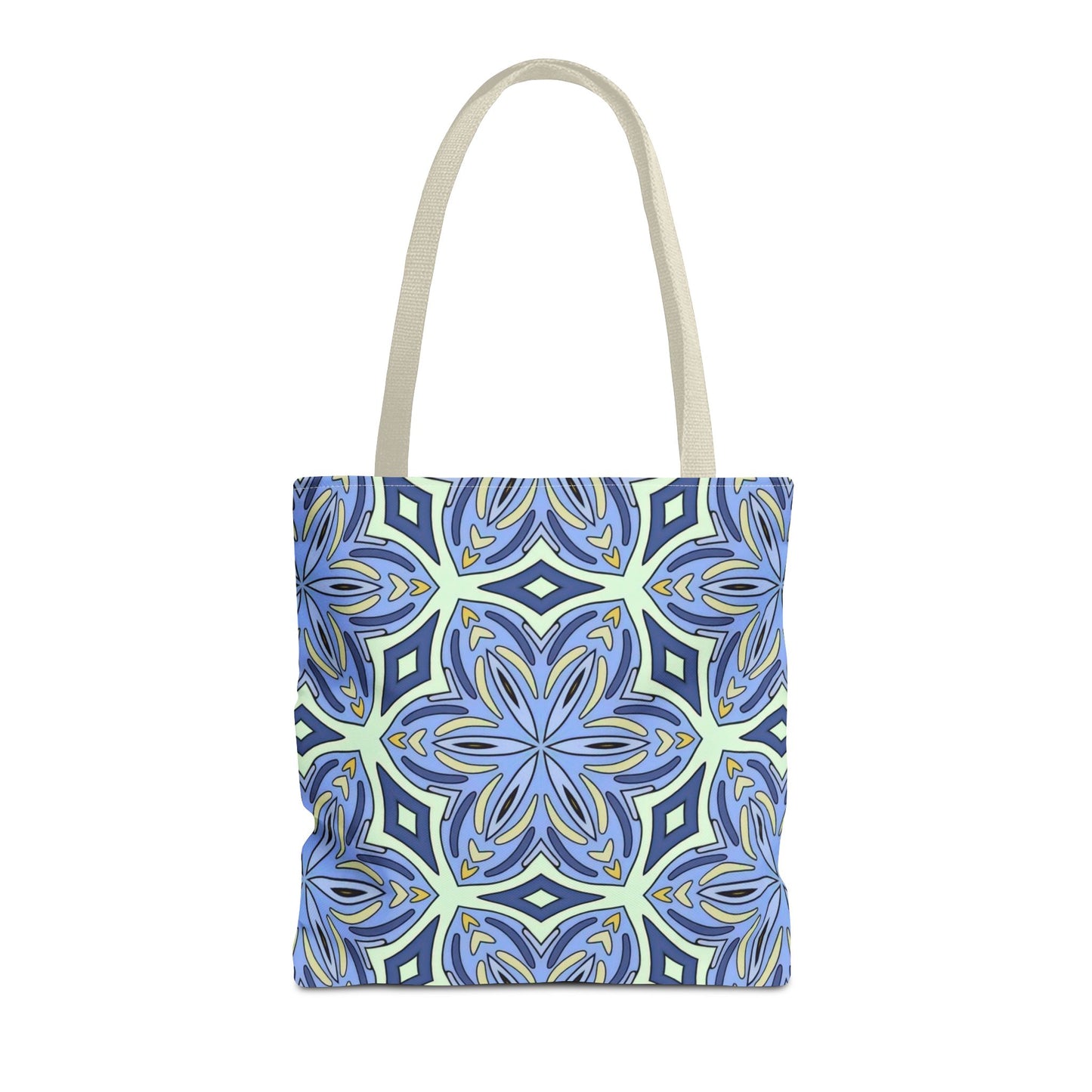 Pale Cornflower Blue and Yellow Tote Bag – Geometric Floral Pattern Reusable Shopping Bag for Everyday Use
