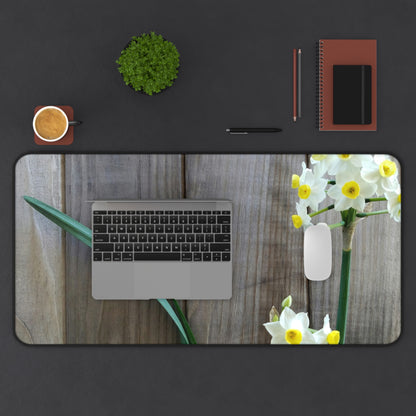 Daffodils by the Fence Desk Mat – Cottagecore Floral Office Decor for Spring