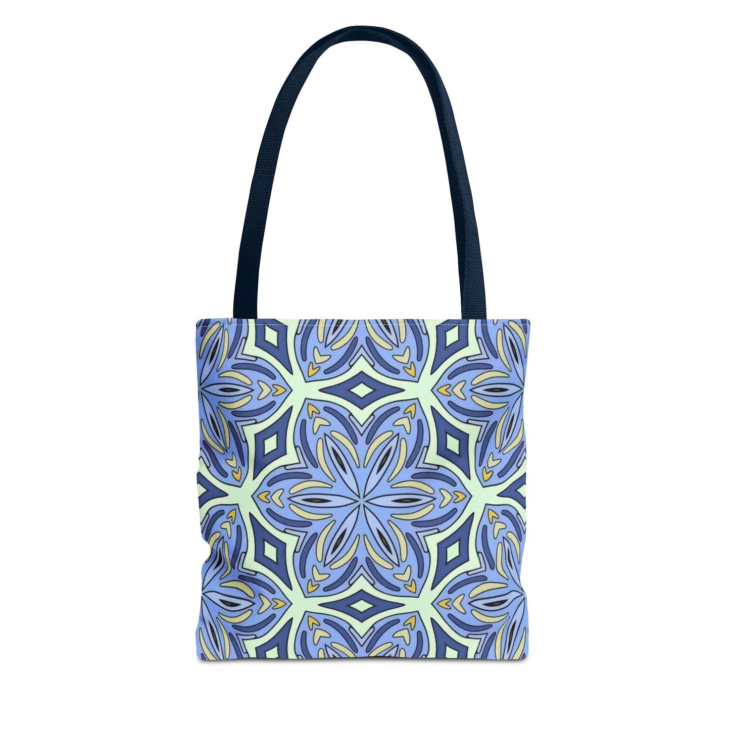 Pale Cornflower Blue and Yellow Tote Bag – Geometric Floral Pattern Reusable Shopping Bag for Everyday Use