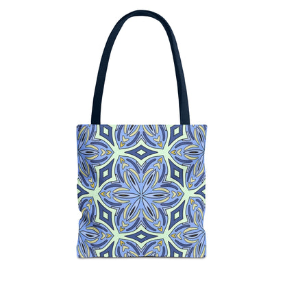 Pale Cornflower Blue and Yellow Tote Bag – Geometric Floral Pattern Reusable Shopping Bag for Everyday Use