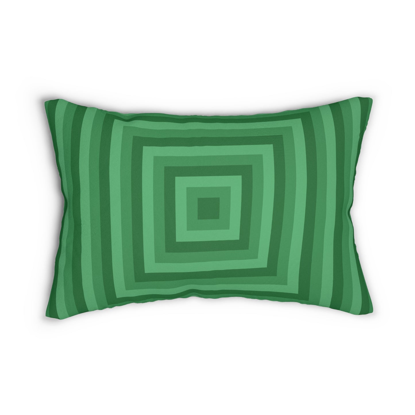 Green Optical Illusion Lumbar Pillow – Retro Concentric Square Throw Cushion for Modern or Mid-Century Decor