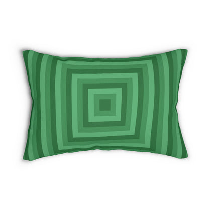 Green Optical Illusion Lumbar Pillow – Retro Concentric Square Throw Cushion for Modern or Mid-Century Decor
