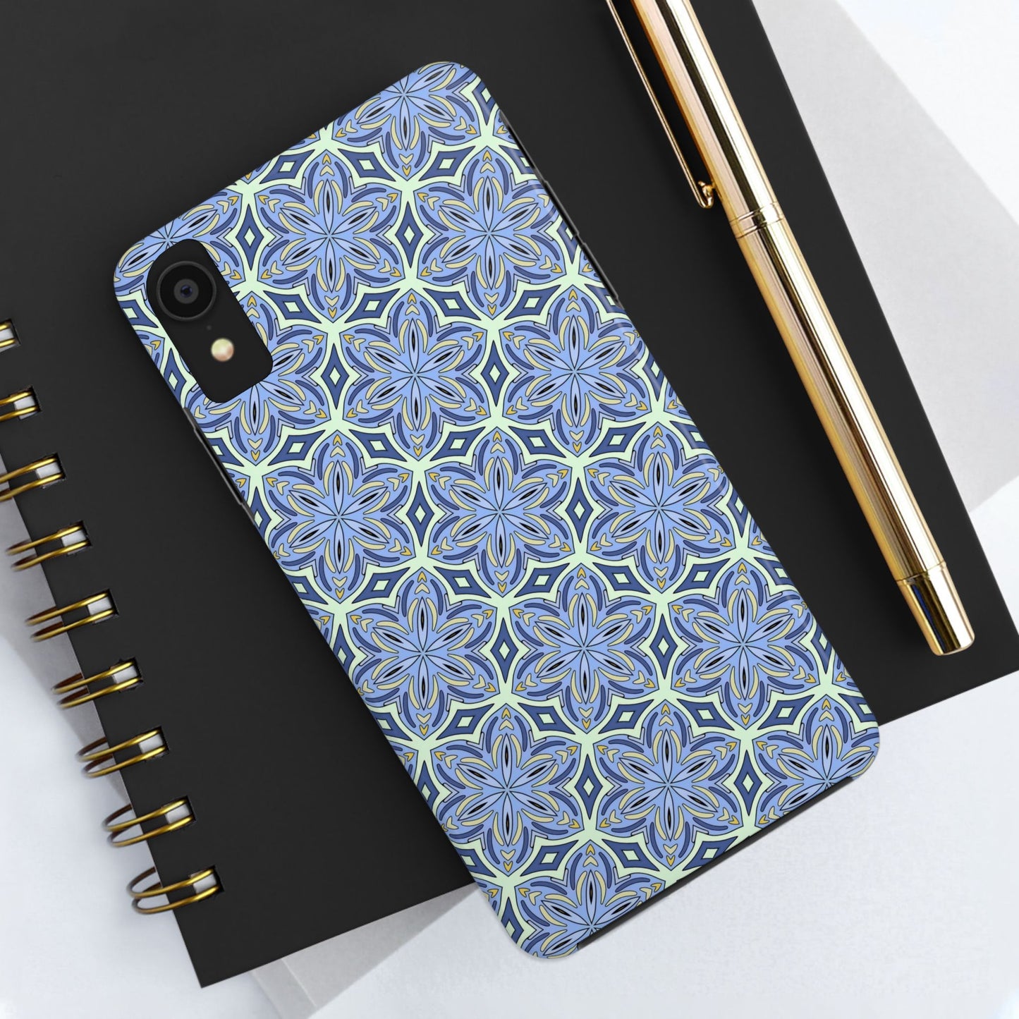 Pale Cornflower Blue and Yellow Phone Case – Geometric Floral Protective Cover for iPhone & Android Models
