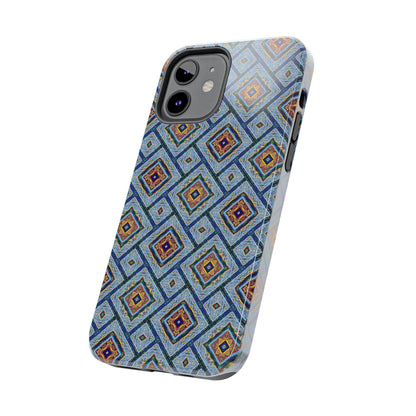 Blue Fusion Tiling Tough Case – Blue Geometric Phone Case, Modern Diamond Pattern Cover, Abstract Tile Design