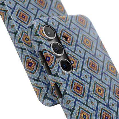 Blue Fusion Tiling Tough Case – Blue Geometric Phone Case, Modern Diamond Pattern Cover, Abstract Tile Design