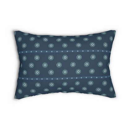 Blue Bohemian Lumbar Pillow – Geometric Floral Accent Cushion for Cozy, Modern, or Boho Home Decor
