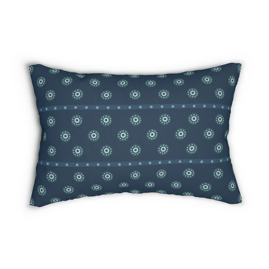 Blue Bohemian Lumbar Pillow – Geometric Floral Accent Cushion for Cozy, Modern, or Boho Home Decor