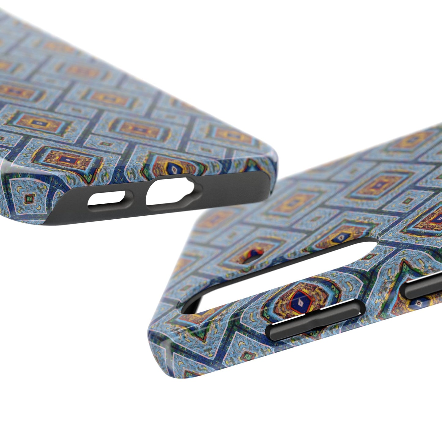 Blue Fusion Tiling Tough Case – Blue Geometric Phone Case, Modern Diamond Pattern Cover, Abstract Tile Design