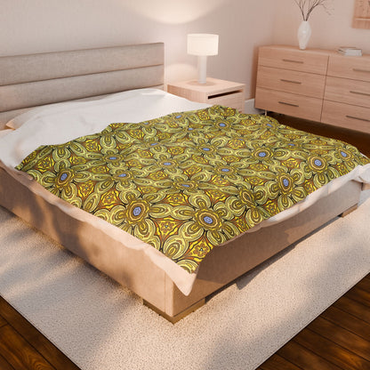 Retro Yellow Flowers Velveteen Blanket – Soft Geometric Floral Throw for Living Room & Bedroom