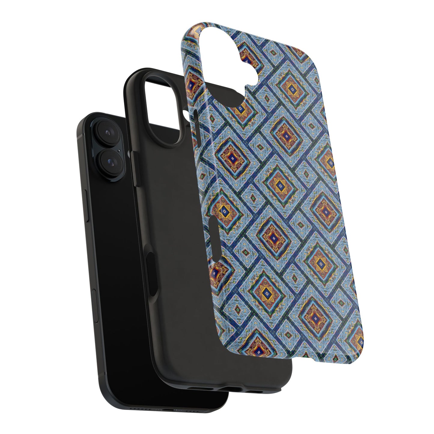 Blue Fusion Tiling Tough Case – Blue Geometric Phone Case, Modern Diamond Pattern Cover, Abstract Tile Design