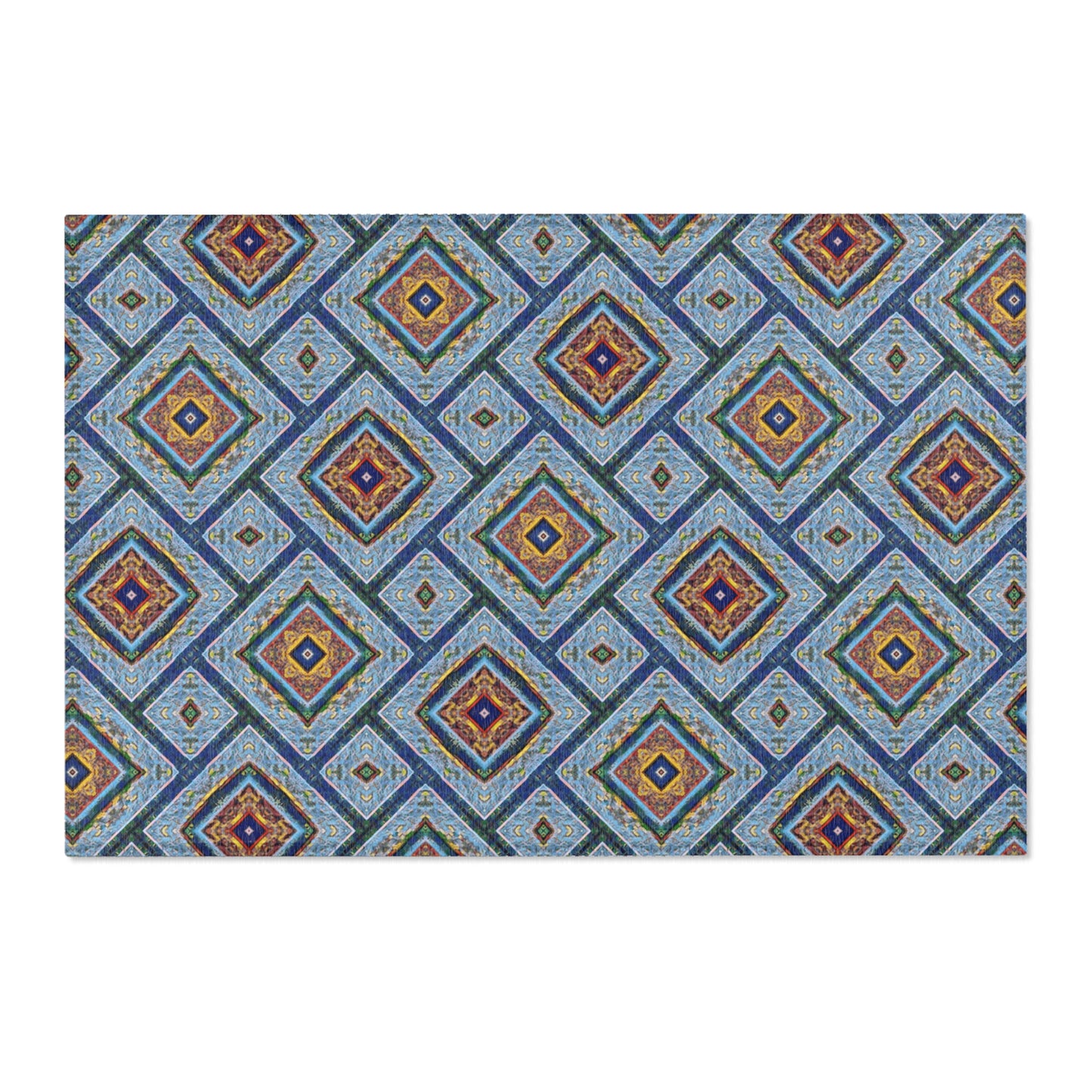 Blue Fusion Tiling Area Rug – Blue Geometric Home Decor, Modern Tile Pattern, Diamond Design Accent Rug