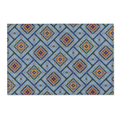 Blue Fusion Tiling Area Rug – Blue Geometric Home Decor, Modern Tile Pattern, Diamond Design Accent Rug