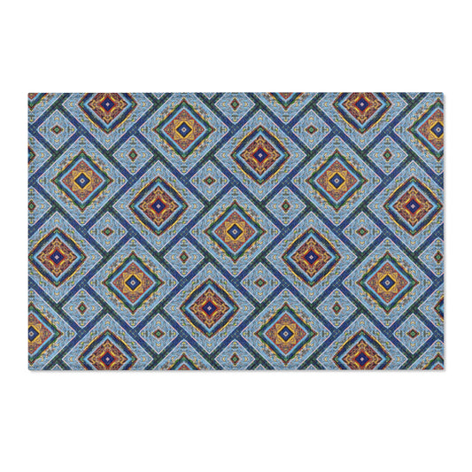 Blue Fusion Tiling Area Rug – Blue Geometric Home Decor, Modern Tile Pattern, Diamond Design Accent Rug