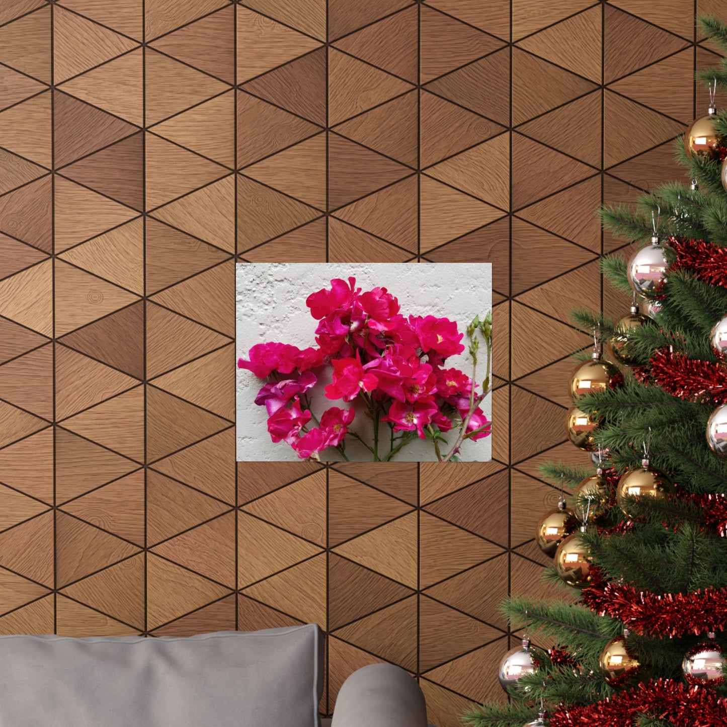Bougainvillea Against White Stucco Wall Poster – Vibrant Floral Photography Wall Art