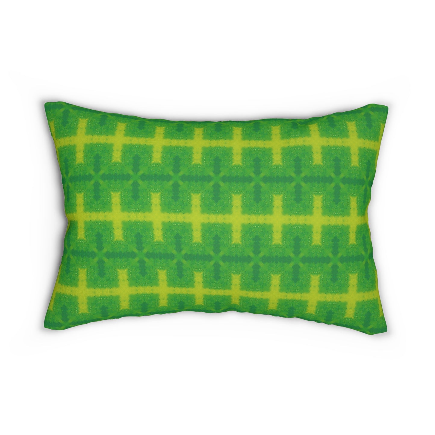 Green and Yellow Geometric Lumbar Pillow – Vibrant Boho Accent Cushion for Retro or Eclectic Home Decor