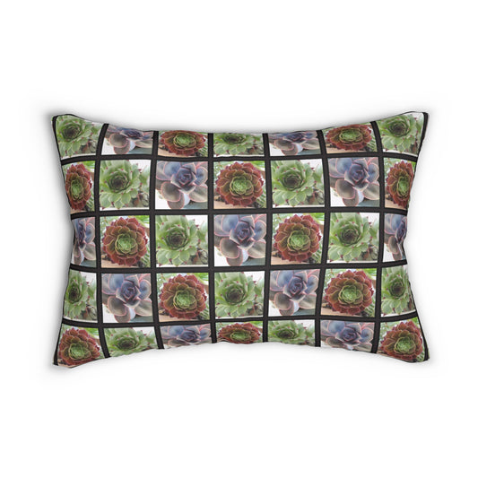 Succulent Photo Grid Lumbar Pillow – Botanical Plant Lover Cushion for Garden-Inspired or Nature Decor Homes