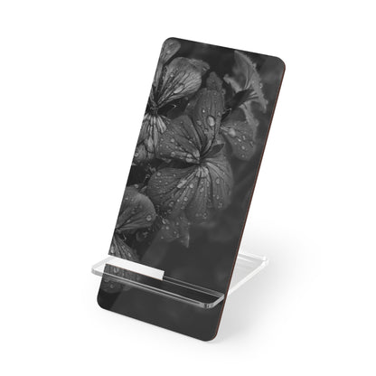 Geranium After a Light Rain Phone Stand – Moody Botanical Floral Photography Holder, Nature-Inspired Desk Accessory
