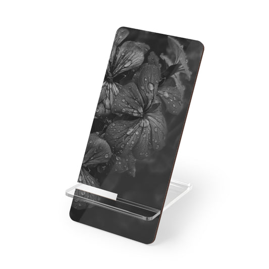 Geranium After a Light Rain Phone Stand – Moody Botanical Floral Photography Holder, Nature-Inspired Desk Accessory