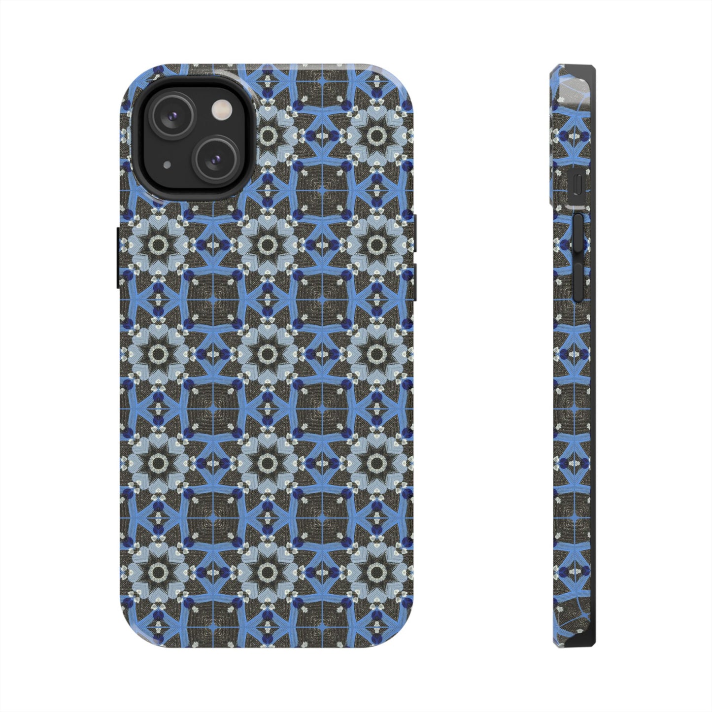 Blue Quilt Pattern Phone Case – Geometric Floral Protective Cover for iPhone & Android Models
