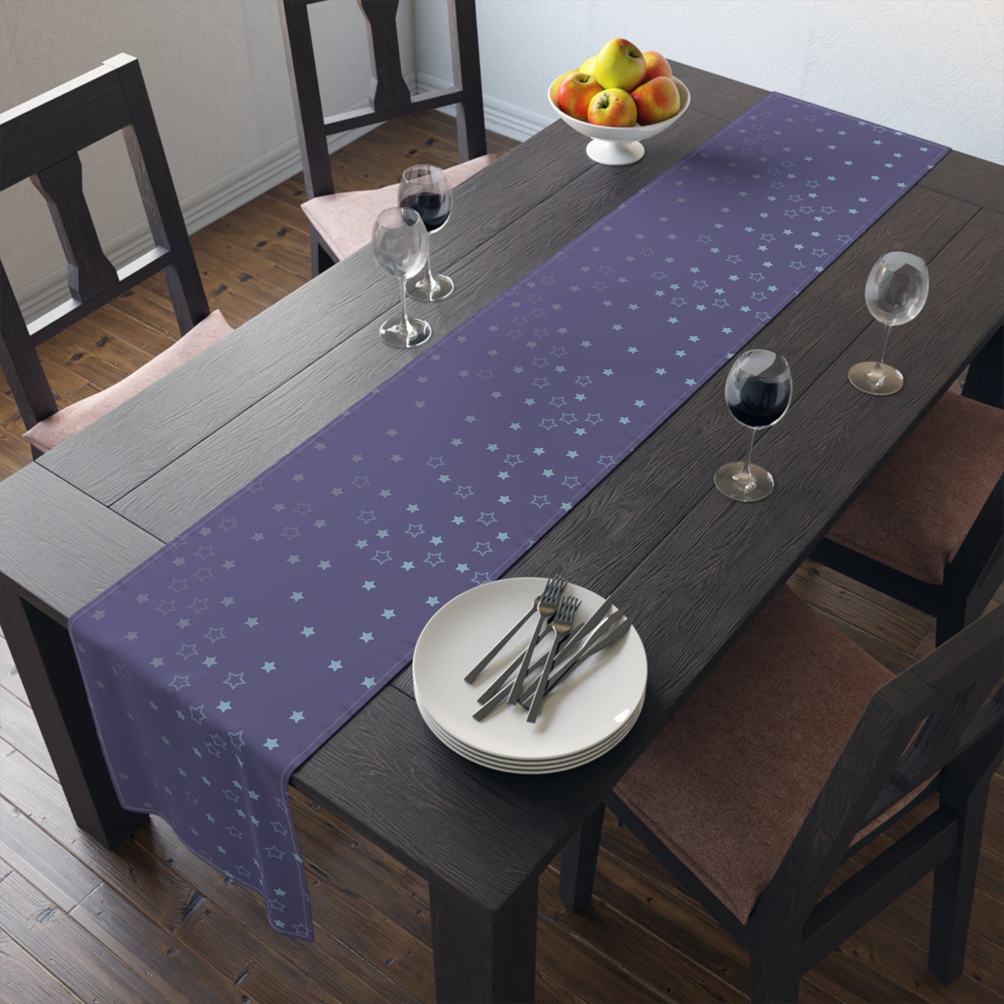 Blue Starfall Table Runner – Celestial Night Sky Decor, Blue Star Table Accent for Dining or Events