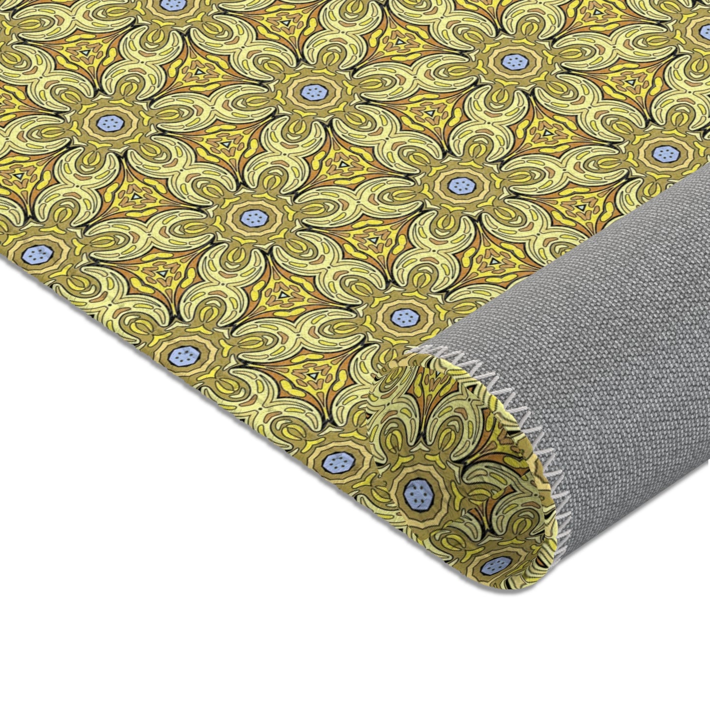 Retro Yellow Flowers Area Rug – Colorful Geometric Floral Rug for Modern Home Decor